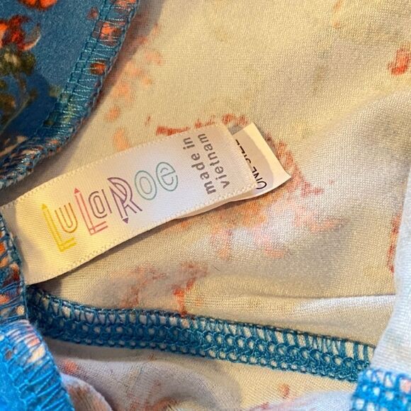 1240 LuLaRoe Leggings Size OS Blue Orange Hydranea Print New - Picture 3 of 5